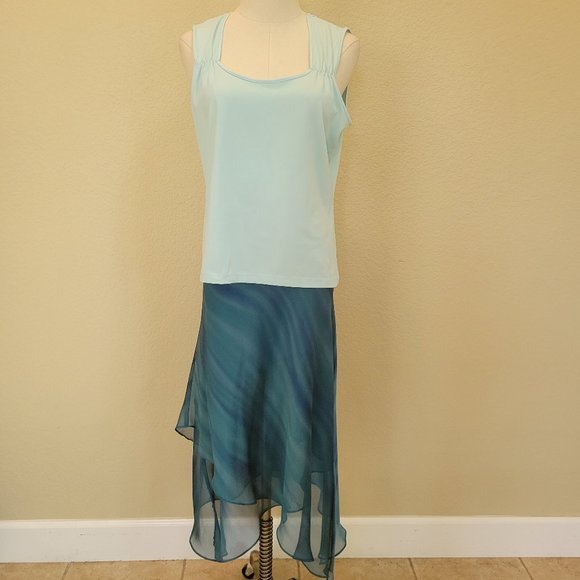 3 Pcs Skirt Tank and Blouse Set Translucent Blue - Picture 3 of 9